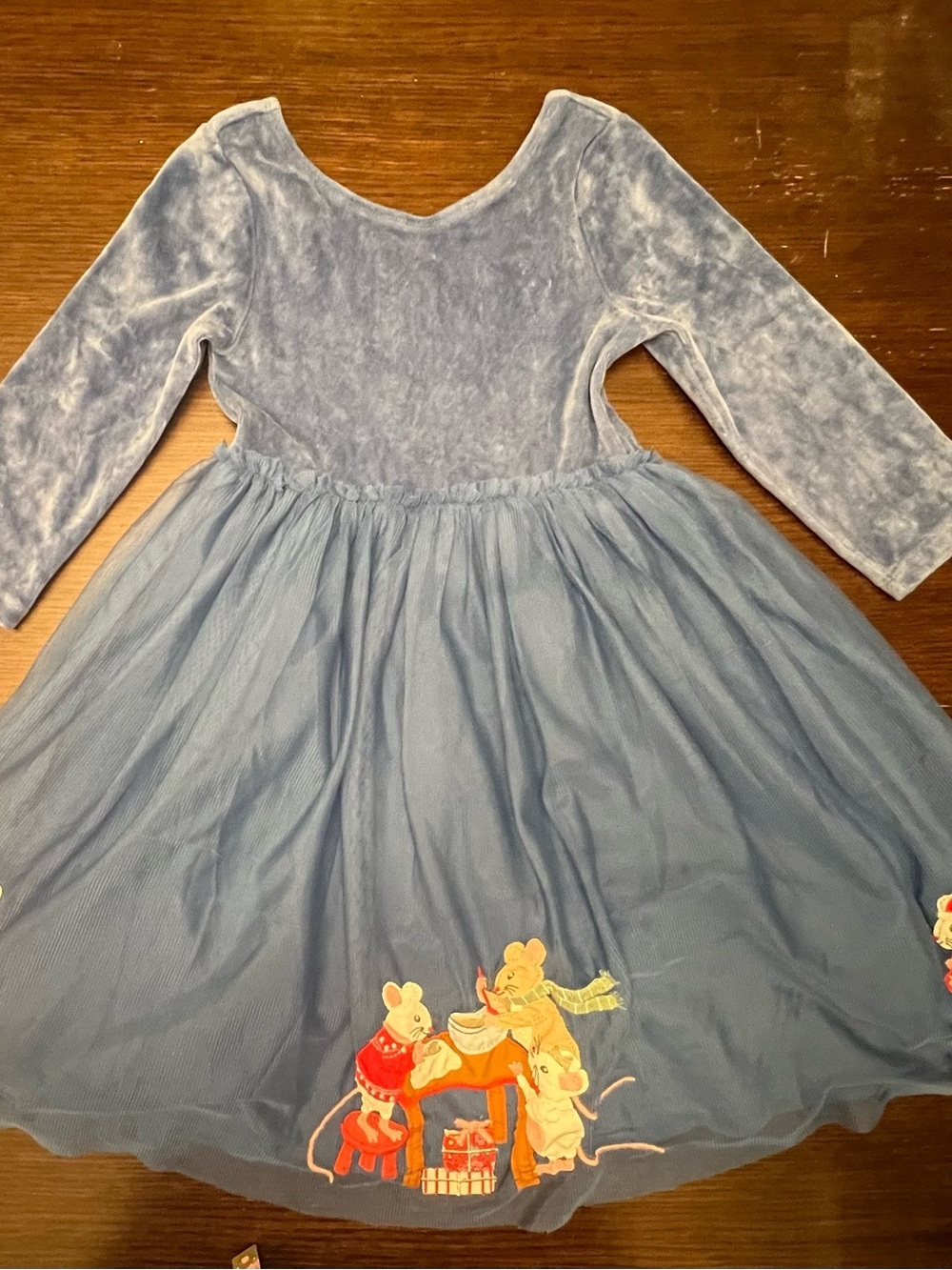 Mini Boden 7/8Y Velvet Tulle Layered Appliqué Holiday Dress Bluejay Festive Mice
